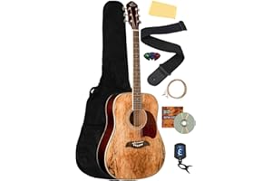 Oscar Schmidt OG2SM Spalted Maple Dreadnought Acoustic Guitar Bundle with Gig Bag, Tuner, Strings, Strap, Picks, Instructional DVD, and Polishing Cloth