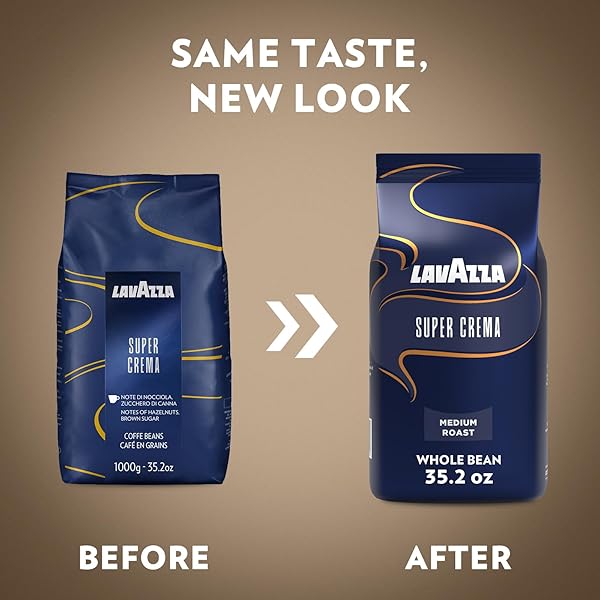 LAVAZZA SUPER CREMA ESPRESSO MEDIUM ROAST WHOLE BEAN COFFEE, 2.2-POUND BAG 2-PACK