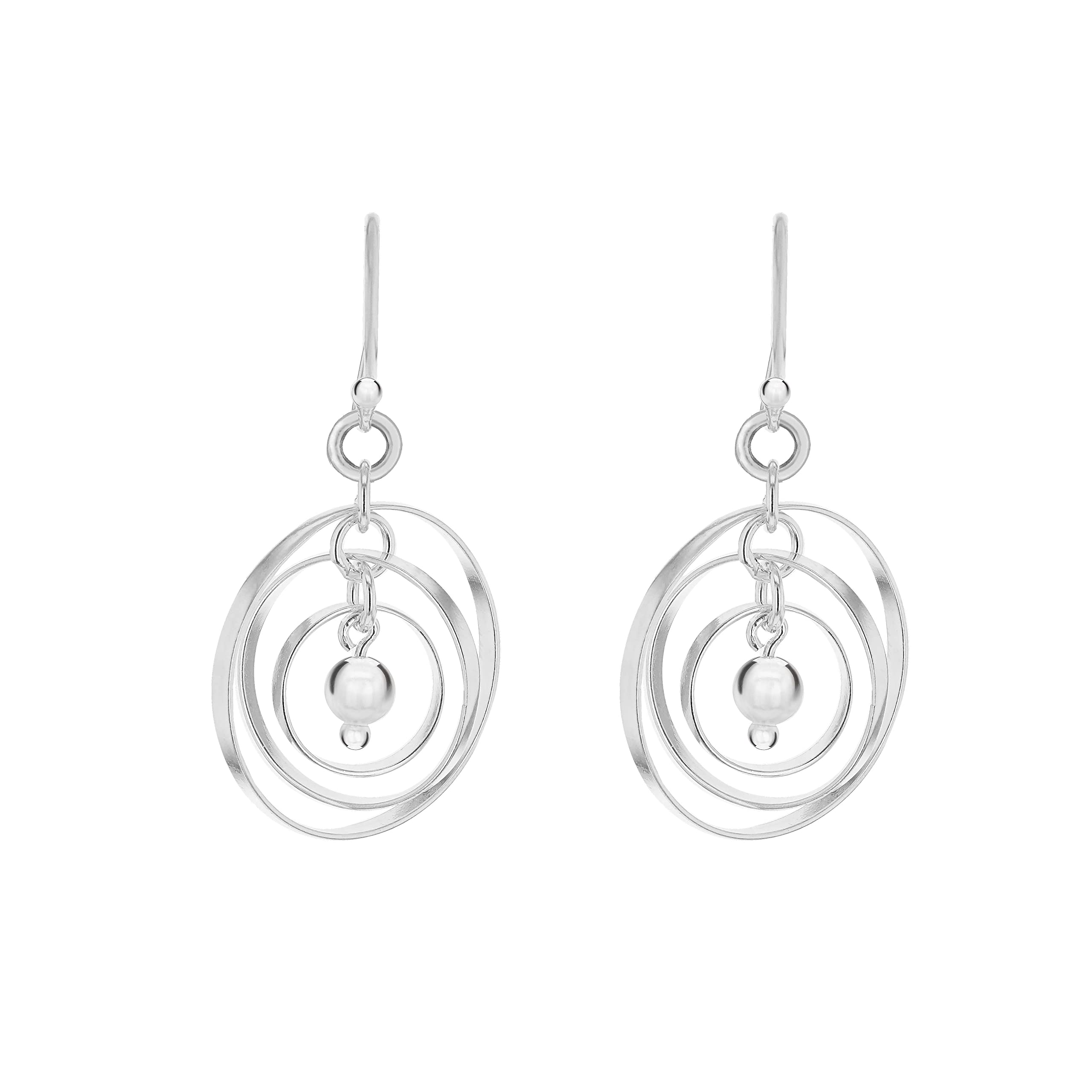 Tuscany Silver Women's Sterling Silver 19 x 35.3 mm Triple-Ring and Ball Drop Earrings