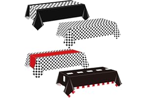 4 Pcs Racing Car Birthday Tablecloths - Waterproof Checkered Road Table Cloths for Boys Race Car Party Supplies, 4 Style