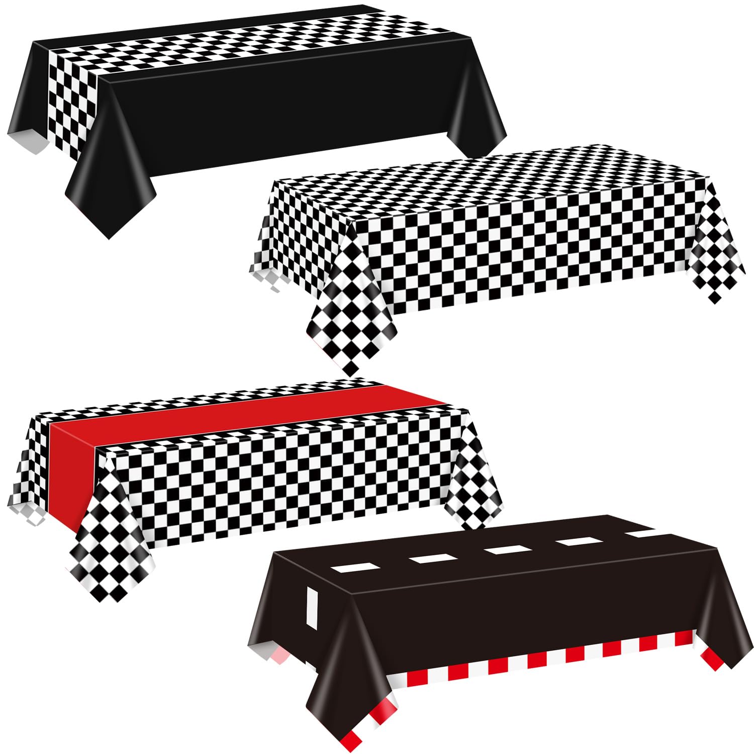 APUXXJUPA 4 Pcs Racing Car Birthday Tablecloths - Waterproof Checkered Road Table Cloths for Boys Race Car Party Supplies, 4 Style