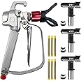 Melgweldr Airless Paint Sprayer Gun High Pressure 3600 PSI,Nozzle Guard,3 x Reversible Spray Tips (211,415,515) and 6 x Spray Gun Filter for Pump Sprayer Parts Accessories