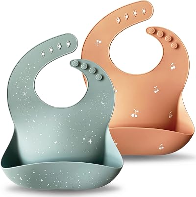 Moonkie Silicone Baby Bibs Set of 2 Safe BPA Free Waterproof Adjustable Bibs
