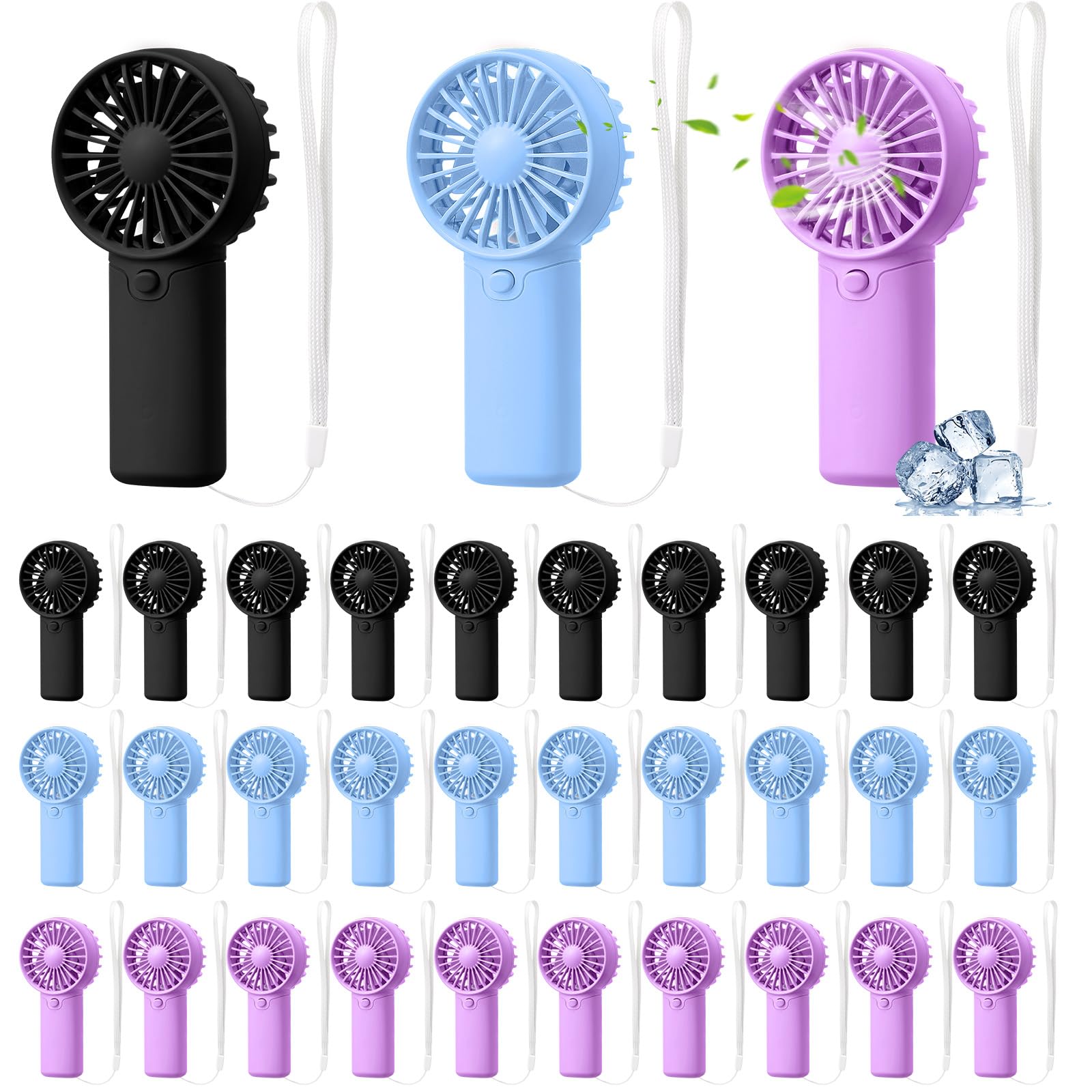 Photo 1 of Rossesay 30 Pcs Mini Portable Fan Handheld Battery Operated Portable Small Personal Fans for Summer Travel Beach Indoor Outdoor Cooling Gift (Blue,Black,Purple)