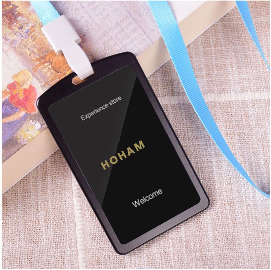 HOHAM Aluminum Badge Holder with Neck Lanyard , Sturdy ,Durable and Slim Lightweight Fit for Work ID,School ID and Door card (Black)