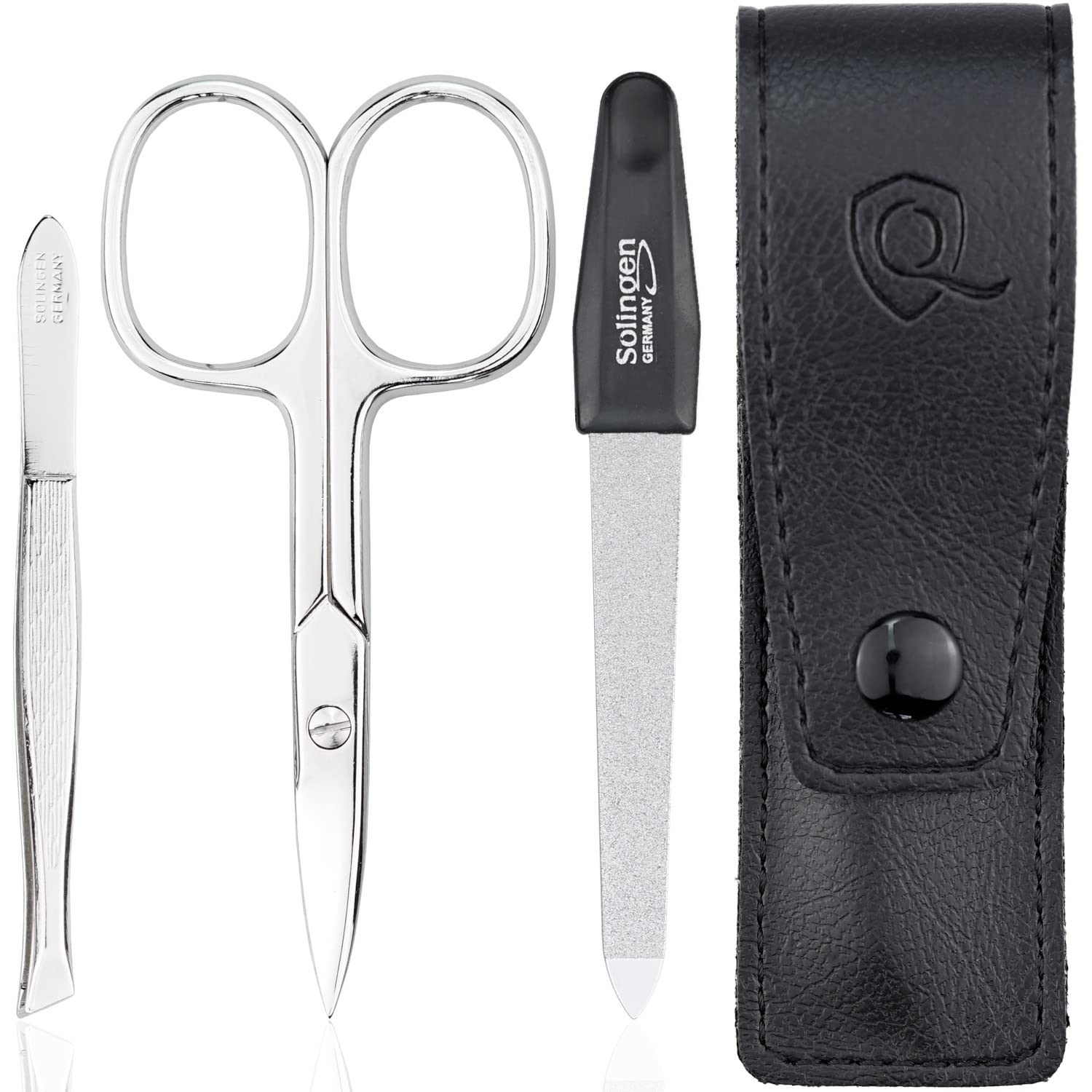 Nail Scissors and Tweezer Set with Nail File - 3 Piece Collection - Ideal for Him or Her, at Home or as Small Travel Grooming Essentials, black