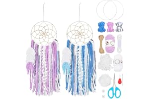 BEUNITONE DIY Two-Color Dreamcatcher kit 2set Boho Purple Blue Wool Yarn Handmade Dream Catcher for Beginner Dream Catcher Wall Decor for Women Gift Moon Sun DIY Gifts for Bedroom Christmas