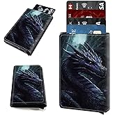 Aluminum Auto Pop Up Wallet Case Credit Card Holder For Women Men Girl, Leather Card Case Front Pocket Trifold Wallet with RFID Blocking Banknote Slot Slim Wallet Women, The Four-Horned Dragon