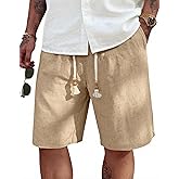COOFANDY Men's Linen Shorts Casual Elastic Waist Drawstring Summer Beach Shorts