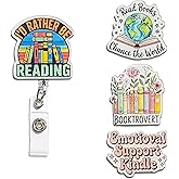 (4PCS) I'd Rather Be Reading Badge Reels Retractable, Name Badge Holder Reel ID Clip, Readers Book Lover Bookish Booktok Pediatric Decorative Gifts for Readers Nurses Office Worker Teacher Student