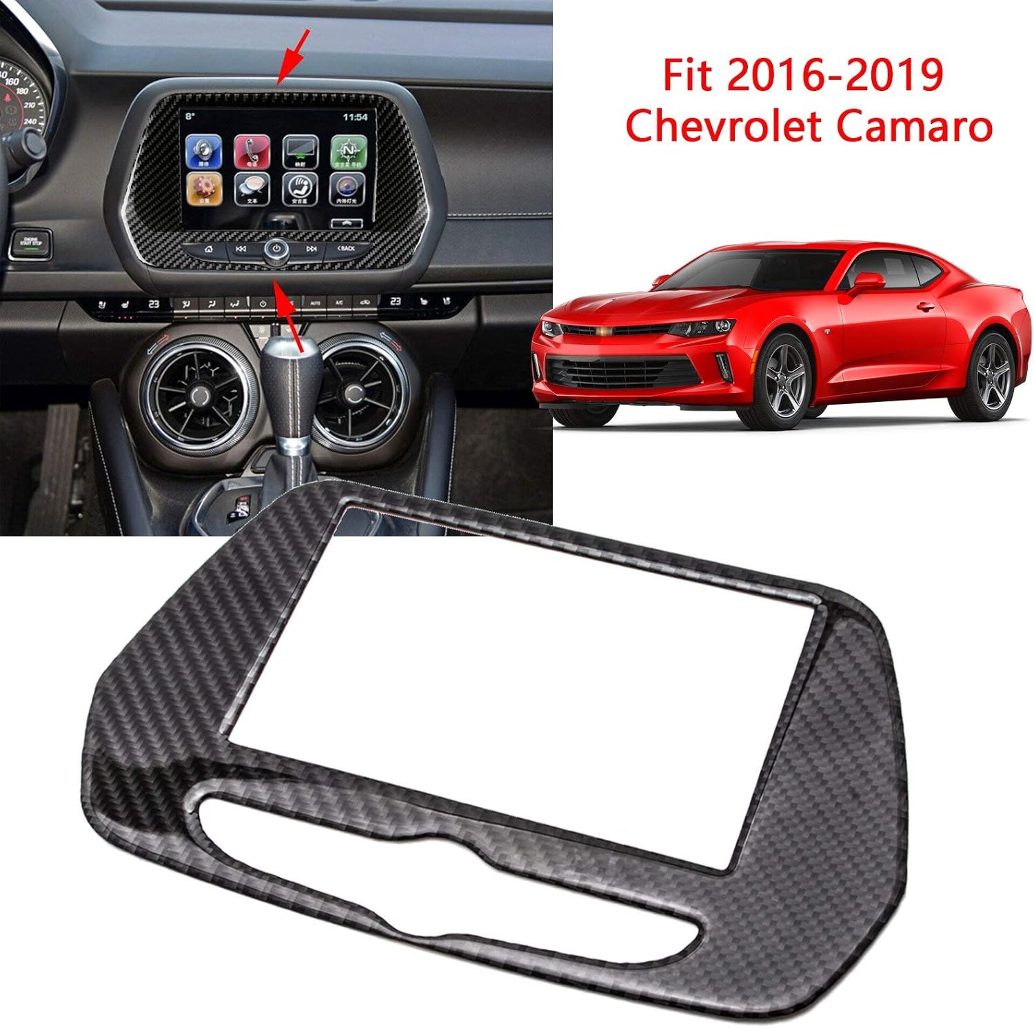 Xotic Tech for Chevrolet Camaro 2016-2019 GPS Navigation Panel Trim Cover, Carbon Fiber Car Interior Dashboard Radio Screen Navigation Control Panel Frame Decoration