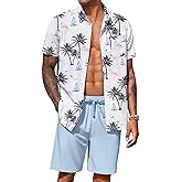 COOFANDY Men's Hawaiian 2 Piece Outfits Summer Beach Matching Set Short Sleeve Floral Shirts and Shorts