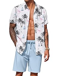 COOFANDY Men's Hawaiian Matching Set Summer Beach 2
