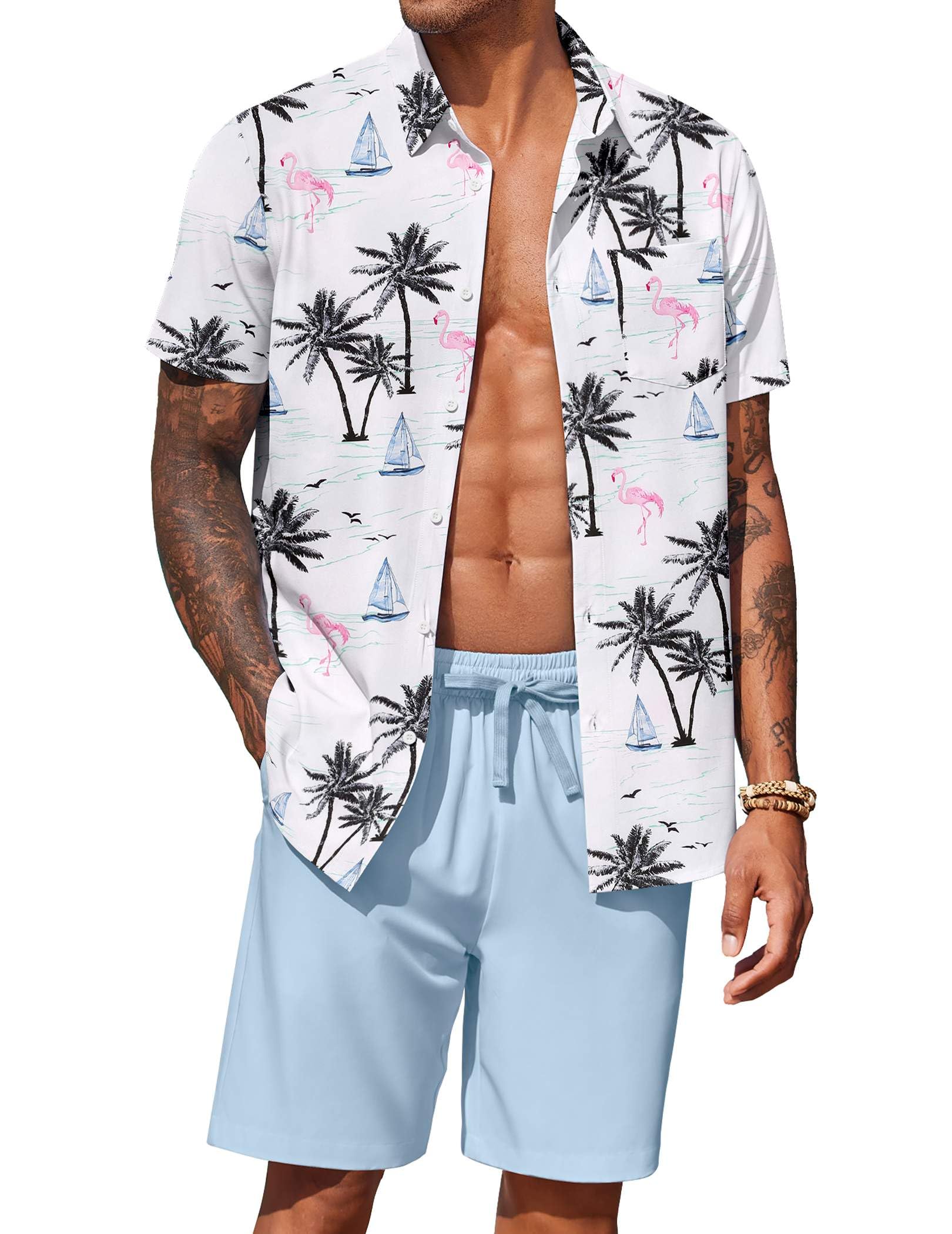 COOFANDY Men's Hawaiian Matching Set Summer Beach 2
