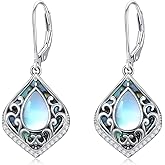 HPQQ Filigree Gemstone Earrings 925 Sterling Silver Teardrop Bohemian Dangle Earrings Abalone Shell Filigree Jewelry Birthday Gifts for Women
