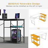 BEXEVUE L Shaped Gaming Desk 120x70 cm with Storage Shelves Black view 3