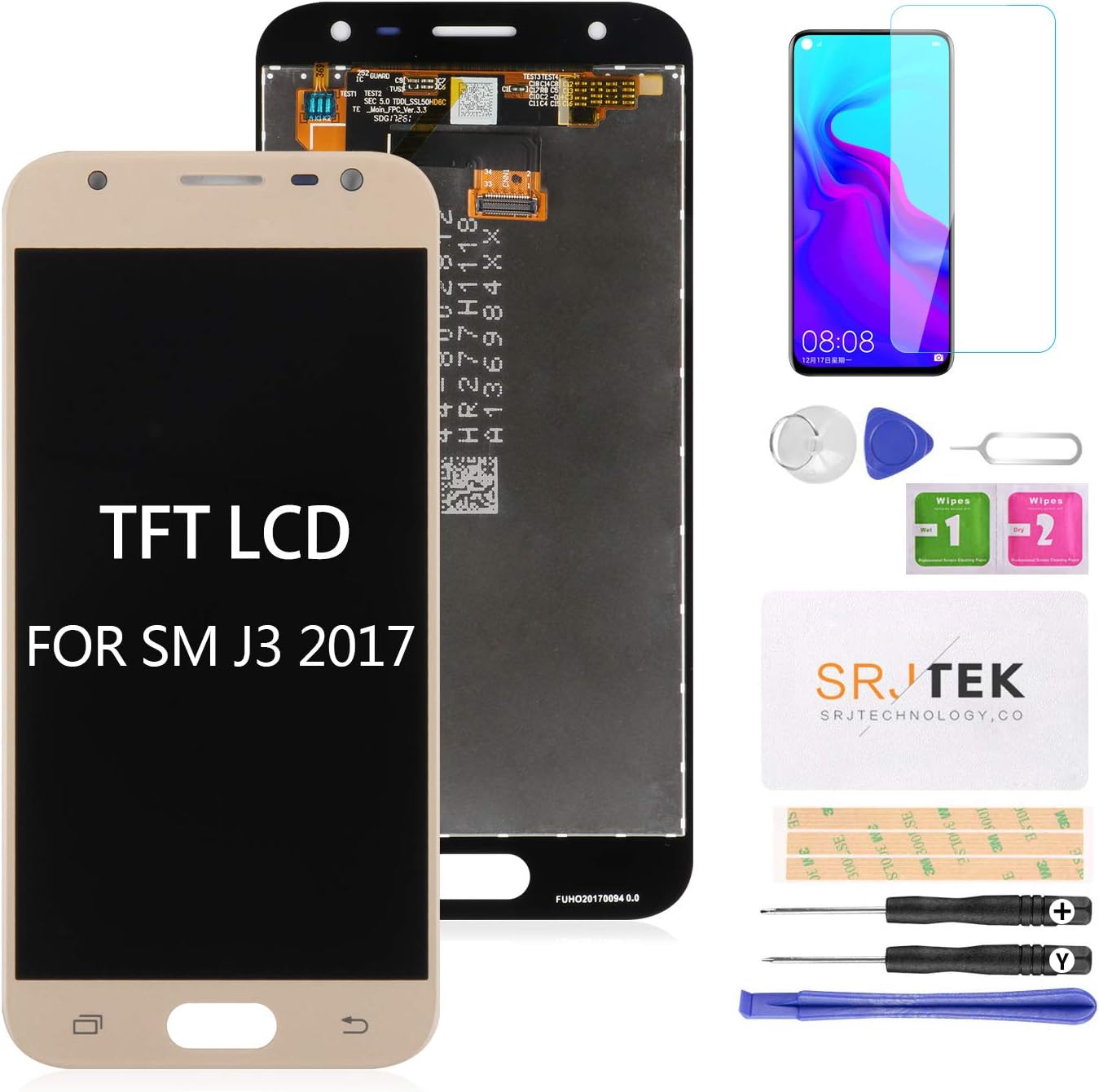 SRJTEK For Samsung Galaxy J3 2017 J330 / J3 Pro 2017 J330 DUOS J330G J330L J330F J330FN J330DS J3300 5.0 inch LCD Display Touch Screen Digitizer Glass Assembly Full Replacement Part (Gold)