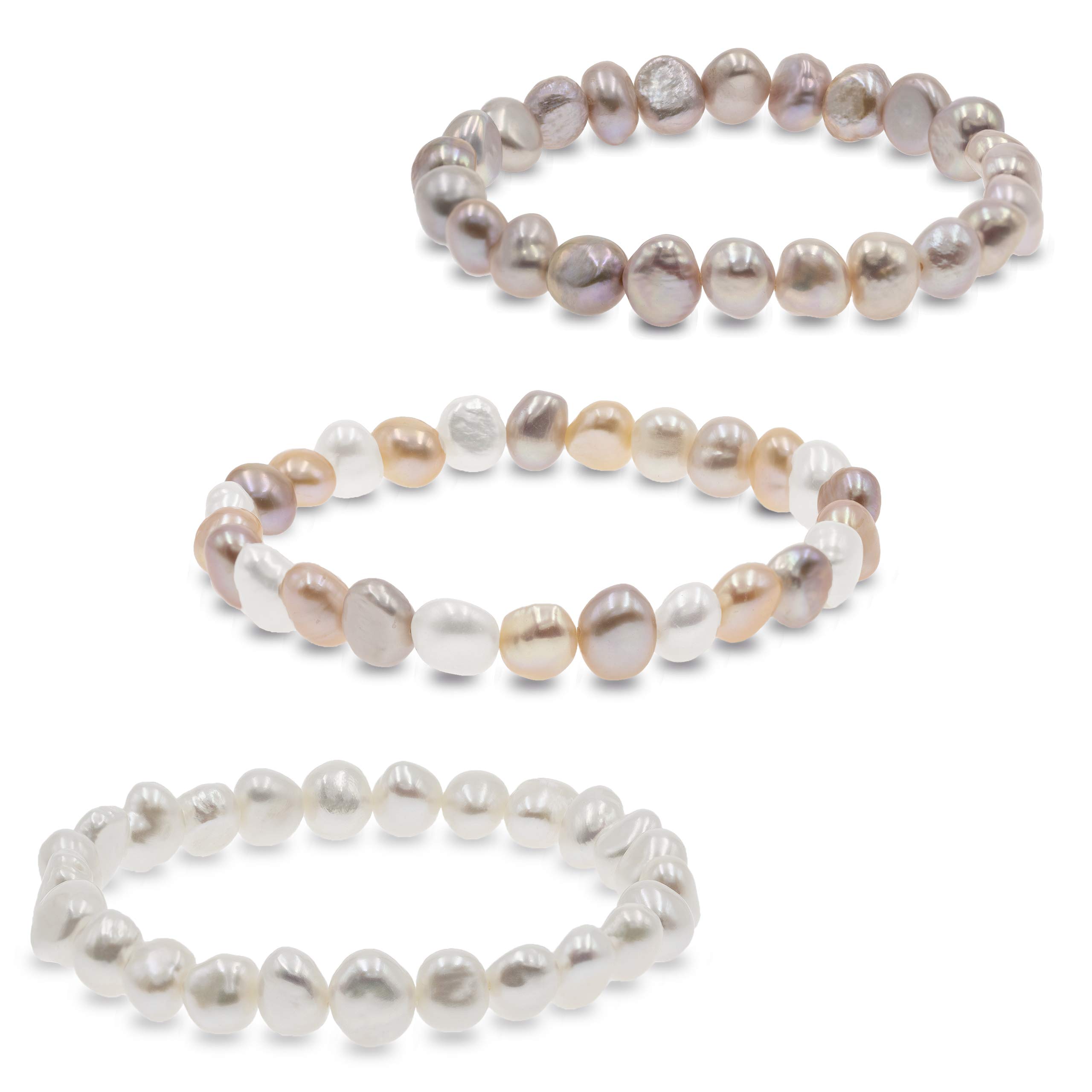 Secret & You Pearl Bracelet Baroque Freshwater Cultured Pearls in White or Colorful Pearls are 8-9 mm - 18 cm Elastic Band