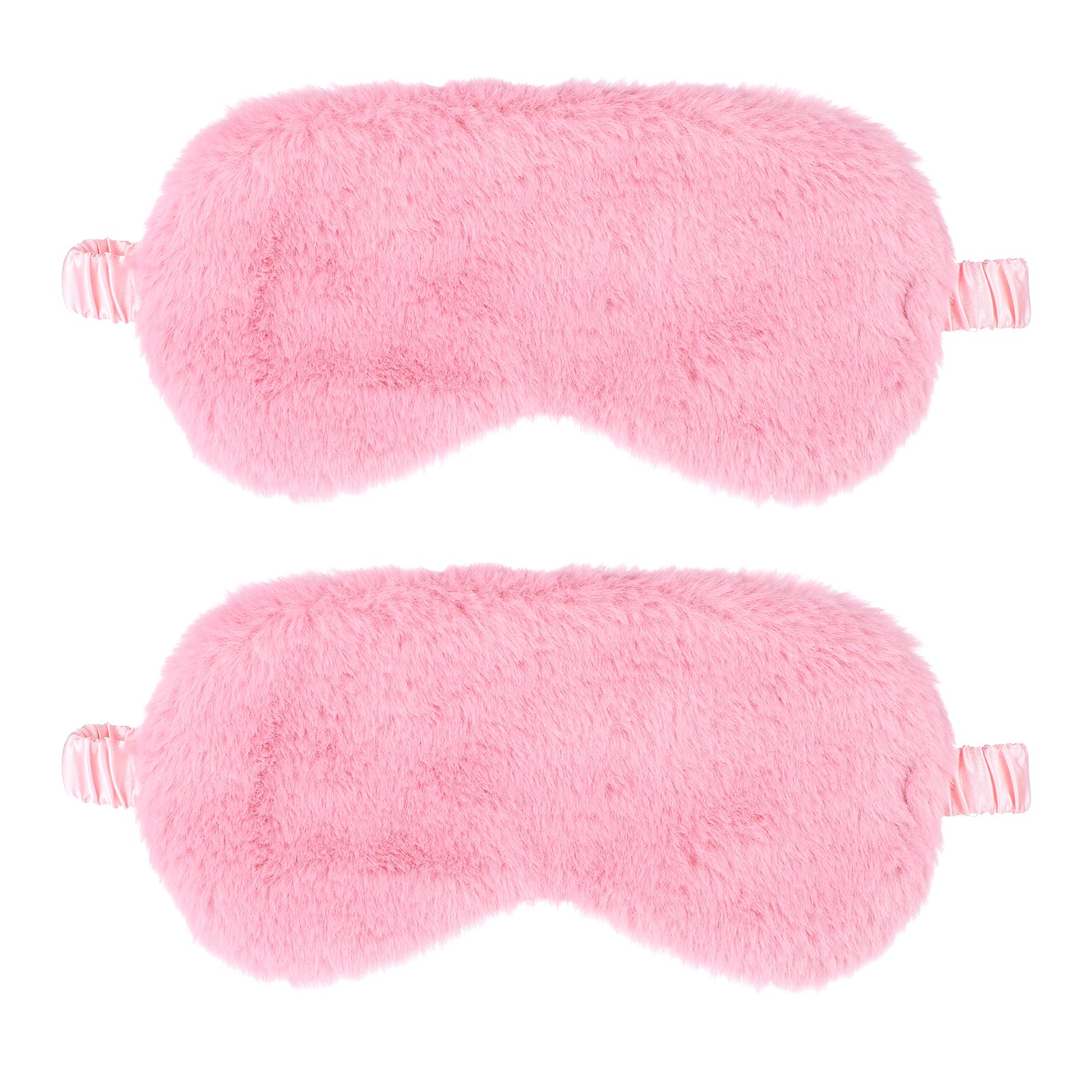 Photo 1 of 2 Pcs Plush Eye Mask Soft Sleeping Blindfold Eye Cover Comfortable Furry Faux Fur Sleeping Mask Satin Nap Night Eyeshade Cover for Women Men Gift (Pink)