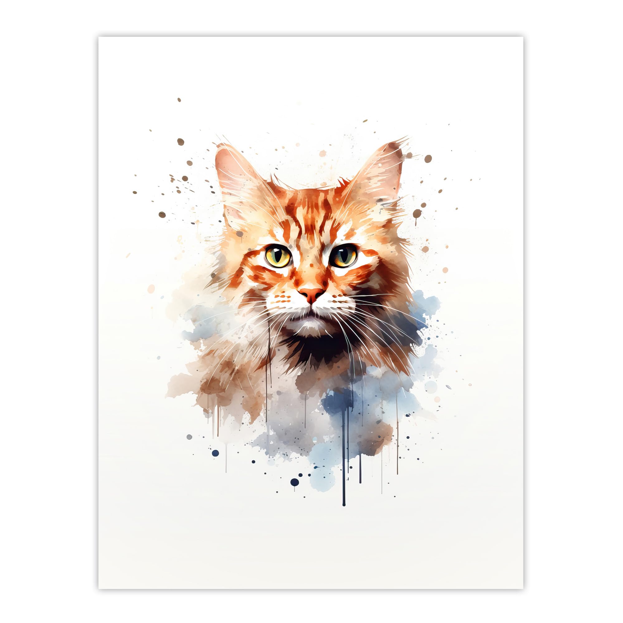 Artery8 Ginger Orange Cat Lovers Gift Watercolour Pet Portrait Painting Artwork Large Wall Art Poster Print Thick Paper 18X24 Inch