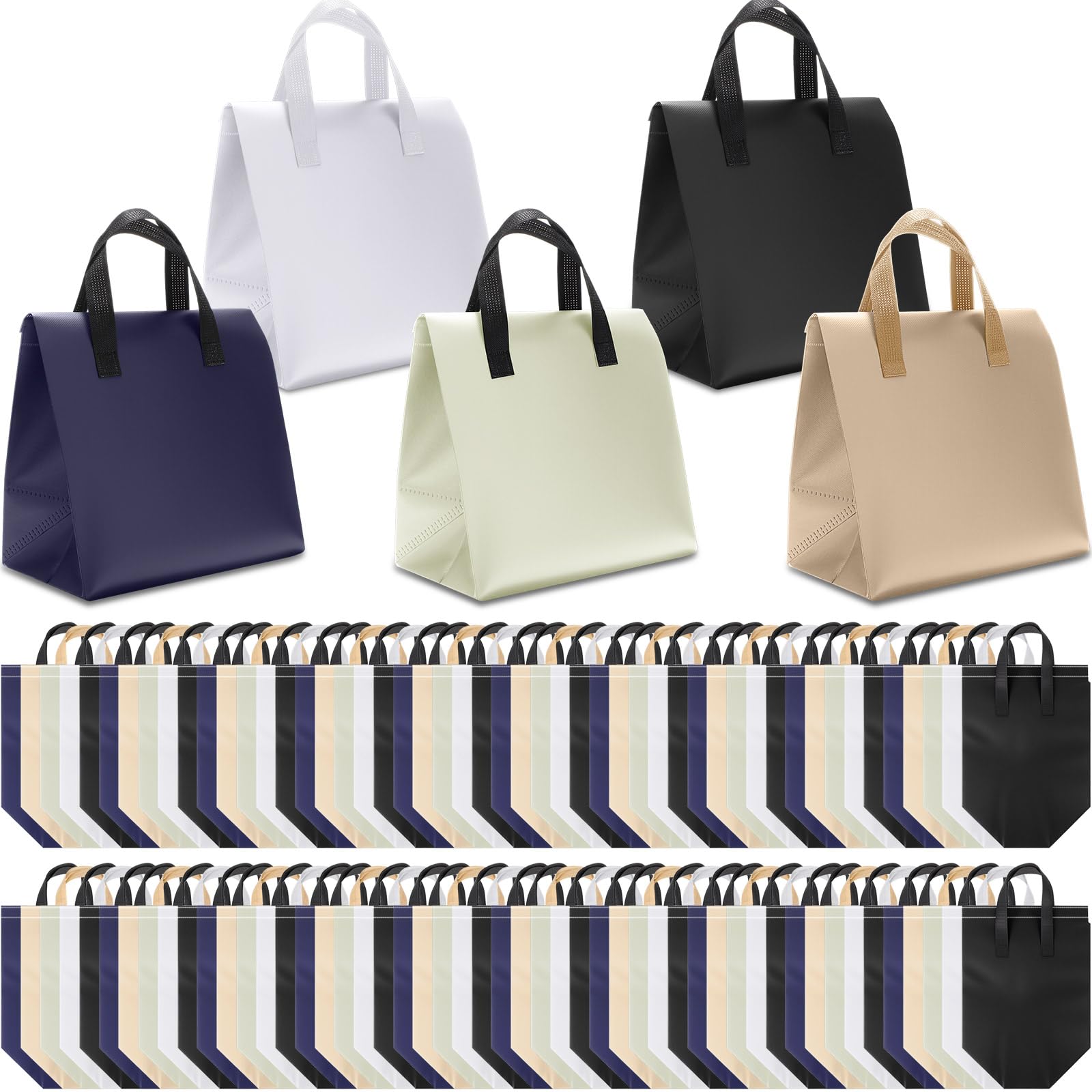 Photo 1 of Kacctyen 100 Pcs Insulated Take Out Bags Bulk 9.5 x 6 x 9.5 in Thermal Insulation Food Bag for Coffee, Milk Tea, Hot Cold Food, Delivery Cooler Bag for Catering Restaurant Grocery Picnic (Rich Colors)