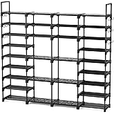 ROJASOP Large Shoe Rack Organizer for Entryway Closet 64-68 Pairs 9-Tier Heavy Duty Tall Garage Shoe Rack Shoe Shelf Shoes Storage with 18 Pcs Removable Side Hooks for Bedroom and Garage Black