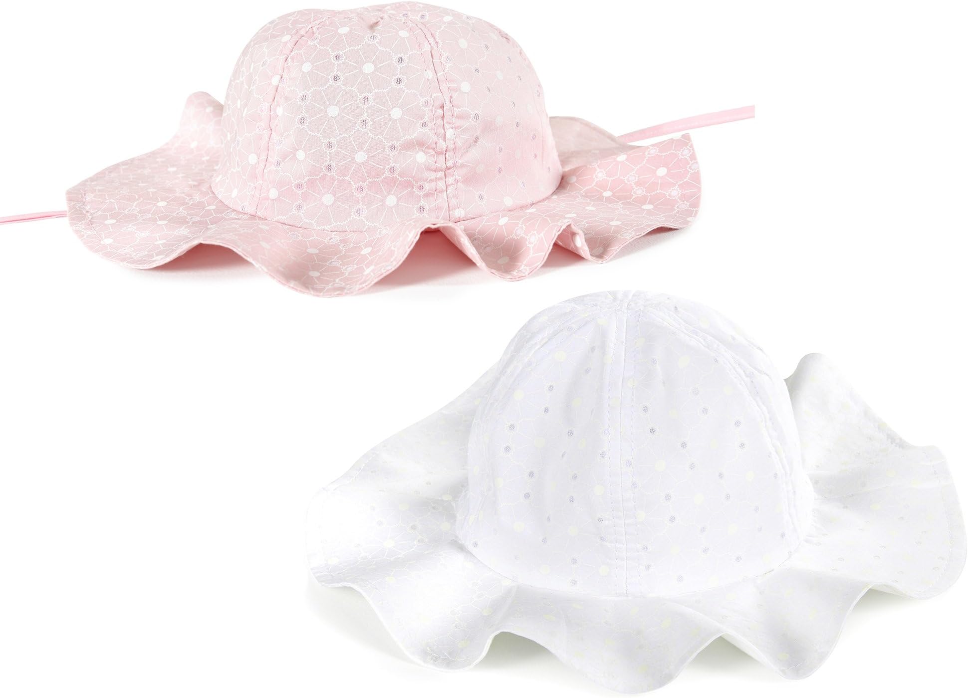 Siran Wide Brim Infant Sun Hat for Baby Girls White Pink 2 Pieces