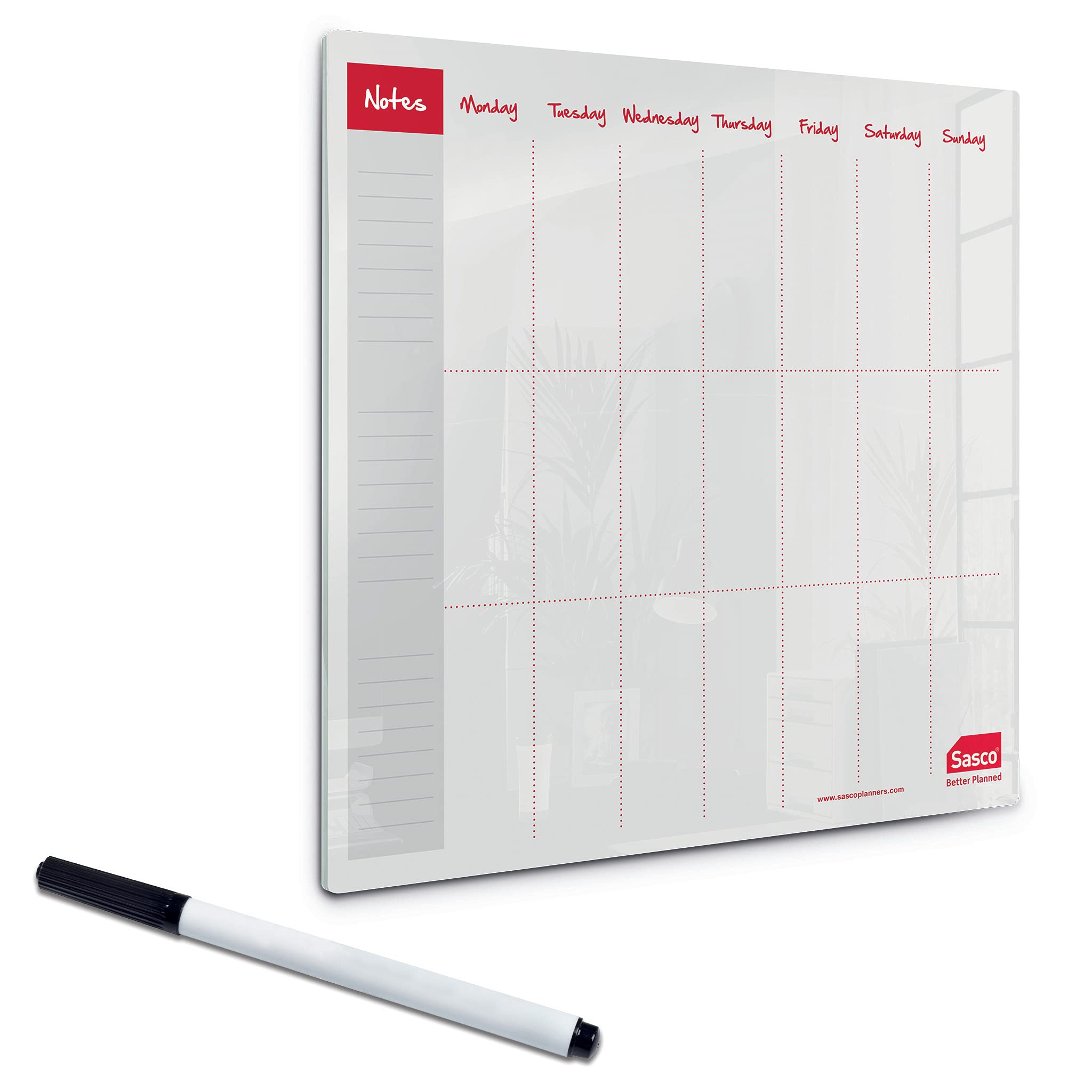 Sasco Semi Transparent Acrylic Mini Whiteboard Weekly Planner, Desktop, Frameless, Dry Erase, 300 x 300, Includes Whiteboard Pen, 2410178