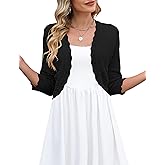LOMON Women's 3/4 Sleeve Cropped Cardigan Knit Sweaters Trendy Open Front Bolero Shrugs for Dresses S-XXL