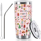 Whaline Pink Christmas Tumbler Stainless Steel Nutcracker Travel Tumbler with Lid Straw Coffee Mug Cup for Women Friend Xmas Winter Holiday Birthday Party Gift