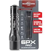 SureFire Handheld LED Flashlight - 6PX Pro 600 Lumens 8,700 Candela - Black | 6PX Pro Dual Output Hybrid Beam LED Flashlight w/ Click Tailcap Switch - Mil-Spec Hard Anodized IPX7