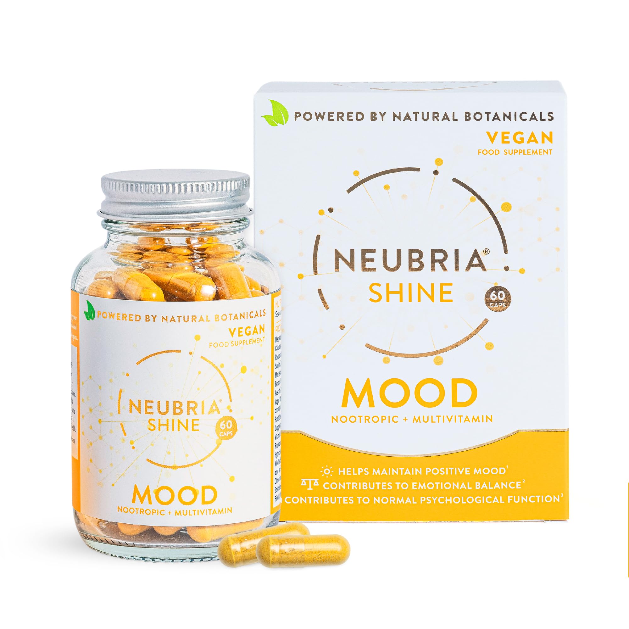 NEUBRIA Shine Mood Complex – Multivitamin for Adults with Ashwagandha, Rhodiola, Turmeric, Saffron, B Complex, Magnesium & Zinc - Potent Supplement for Daily Wellness – 60 Vegan Capsules