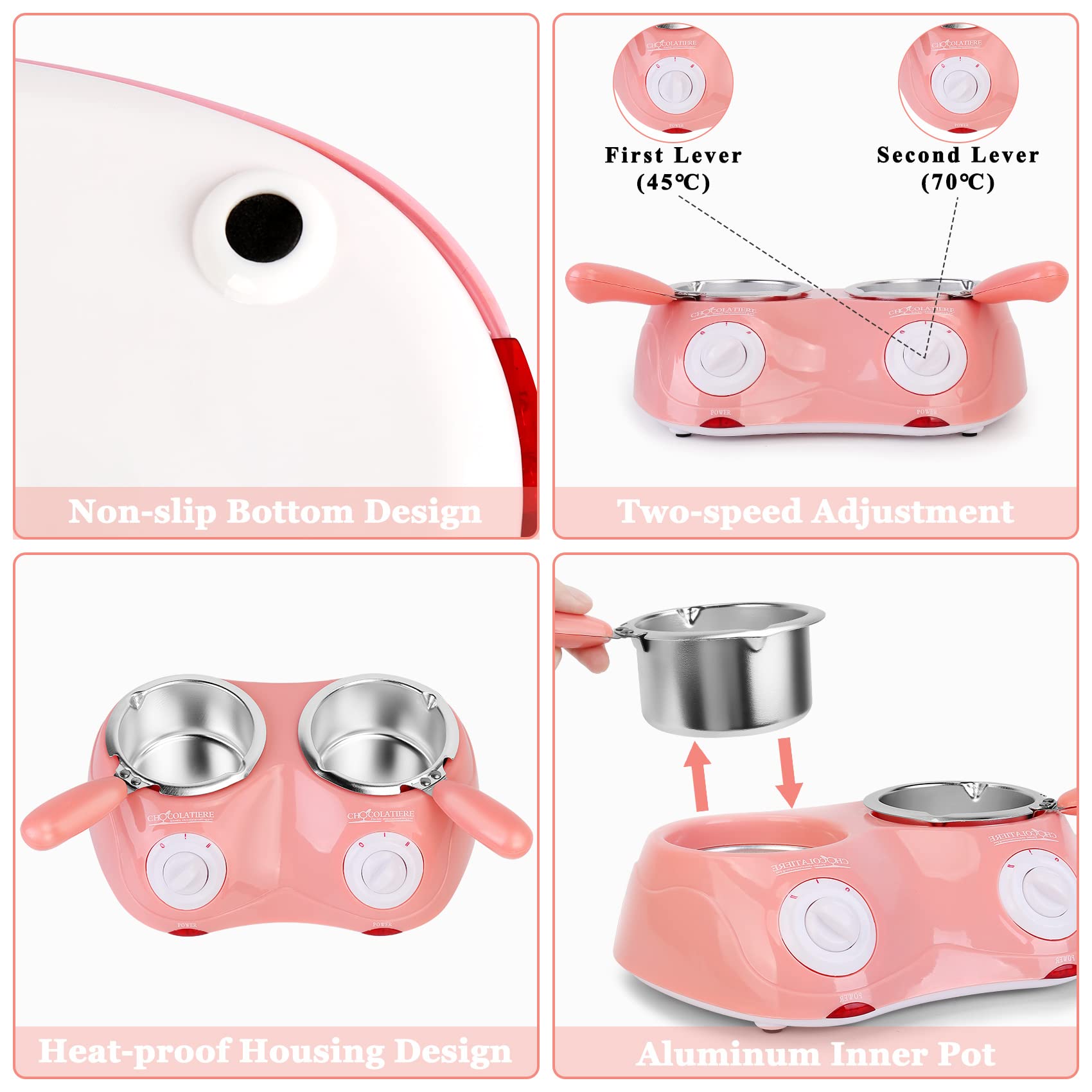 Outamateur Chocolate Melting Pot Electric Chocolate Fondue Mini Fondue Candy Maker with Double Melting Pot for Milk Chocolate,Cheese,Butter,Candy
