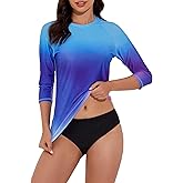 Tournesol Women's Rash Guard 3/4 Sleeve Swim Shirts SPF & UV Protection Rashguard Swimsuit Tops Round Neck Swimwear Top