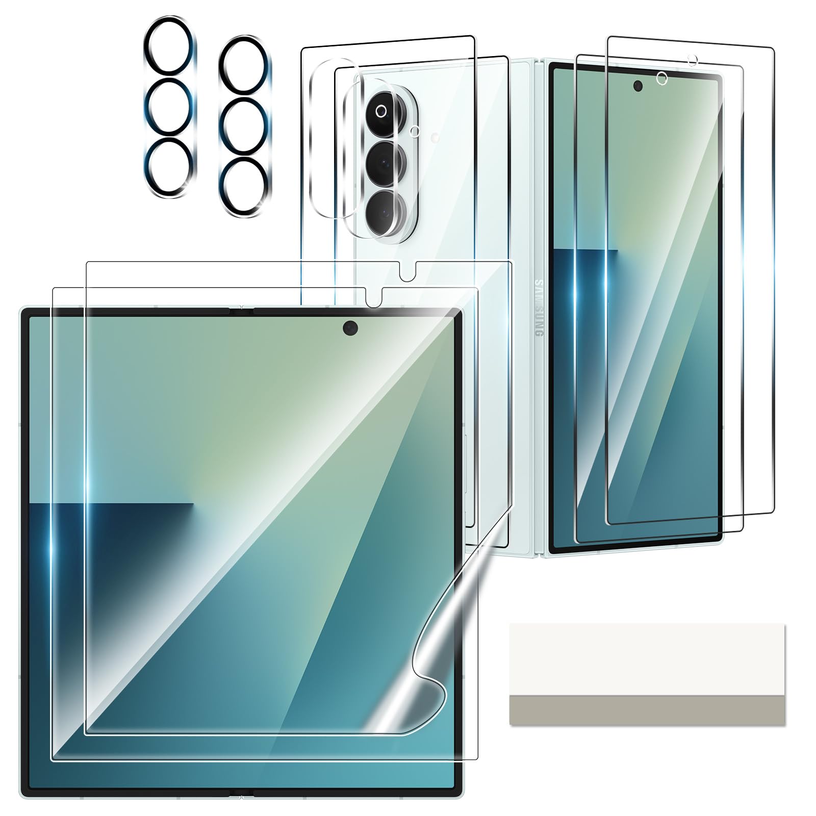 Photo 1 of 2 Set (8 in 1) For Samsung Galaxy Z Fold 7, Front Screen + Back Protector+ Inside Flexible Film+ Camera Protector, Self-Healing, Anti-Scratch, Military Shockproof Full Protective For Galaxy Z Fold 7