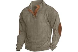 ONLYSTORY Mens Casual Corduroy Sweatshirt Long Sleeve Stand Collar 1/4 Button Up Pullover Fall Polo Sweaters