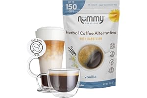 Nummy Creations 150 cup Vanilla Instant Caffeine-Free Coffee Alternative with Dandelion. Coffee Substitute, Chicory Coffee 10.6oz