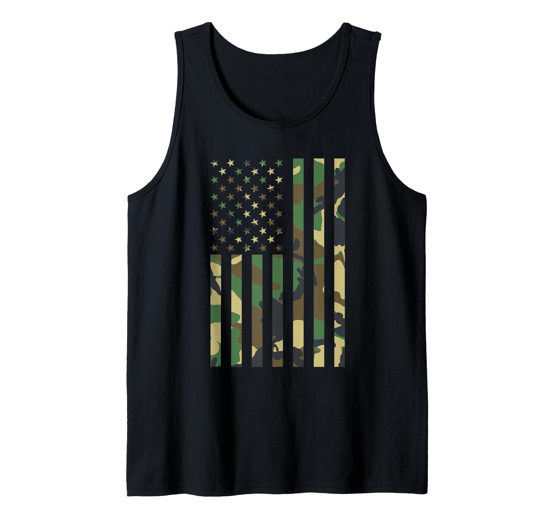 Woodland Camo American Flag July 4 Memorial Day Veterans Tank Top
