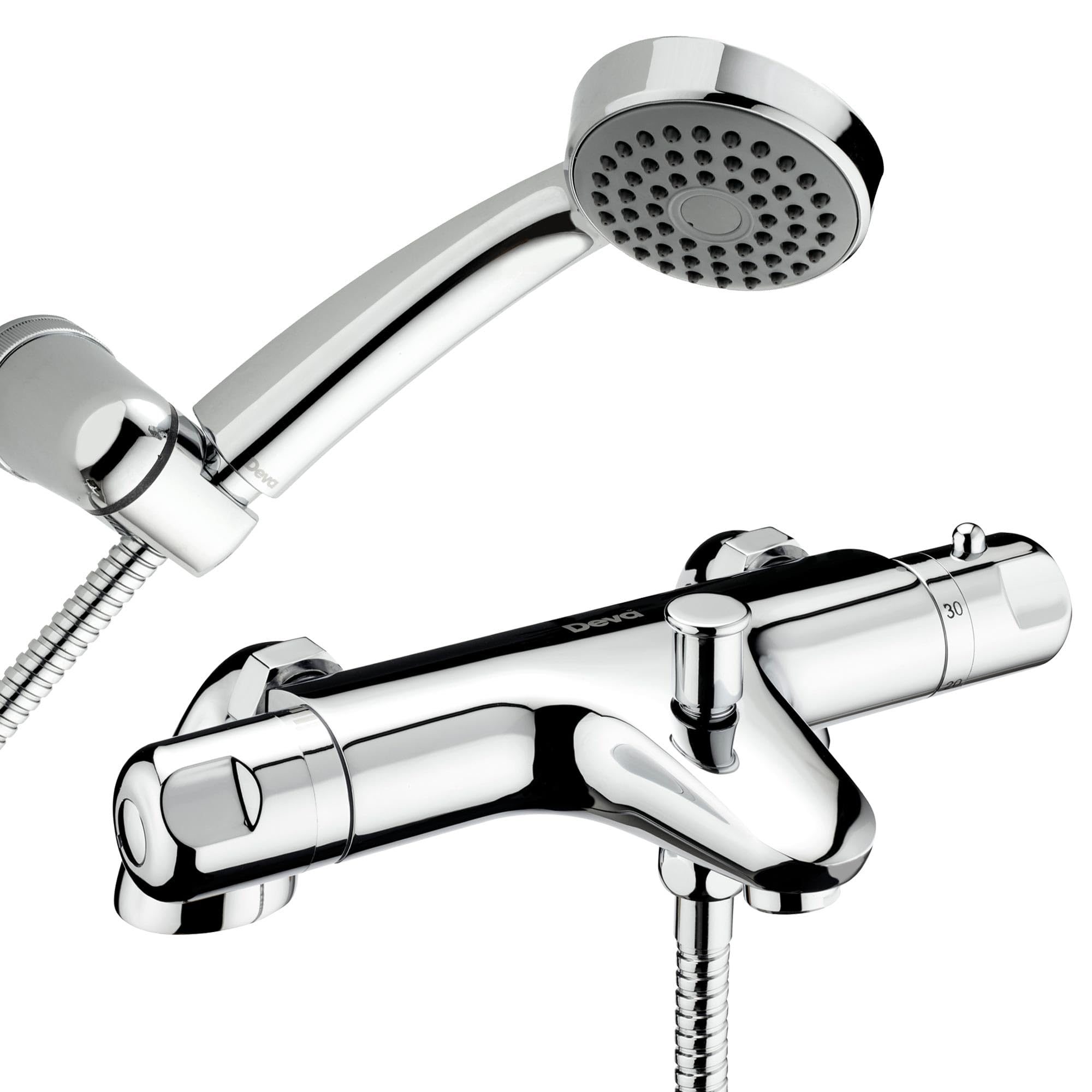 Deva DYN106 Dynamic Pillar Mounted Thermostatic Bath Shower Mixer Tap with Chrome Finish
