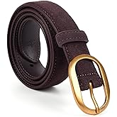 Valleycomfy Womens Leather Suede Waist Belt for Casual Dress Jeans Ladies with Gold Buckle