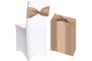 Newwiee 24 Pcs Christmas Burlap Stretch Chair Sashes Linen Spandex Chair Bands Ties Dining for Wedding Dining Banquet Event Party Favor Ceremony Decoration (Pure Brown)