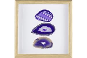 Amogeeli Framed Geode Agate Slice Wall Art, Healing Crystal Agate Stone Framed Panel Decor for Home Office, 8.7 inches