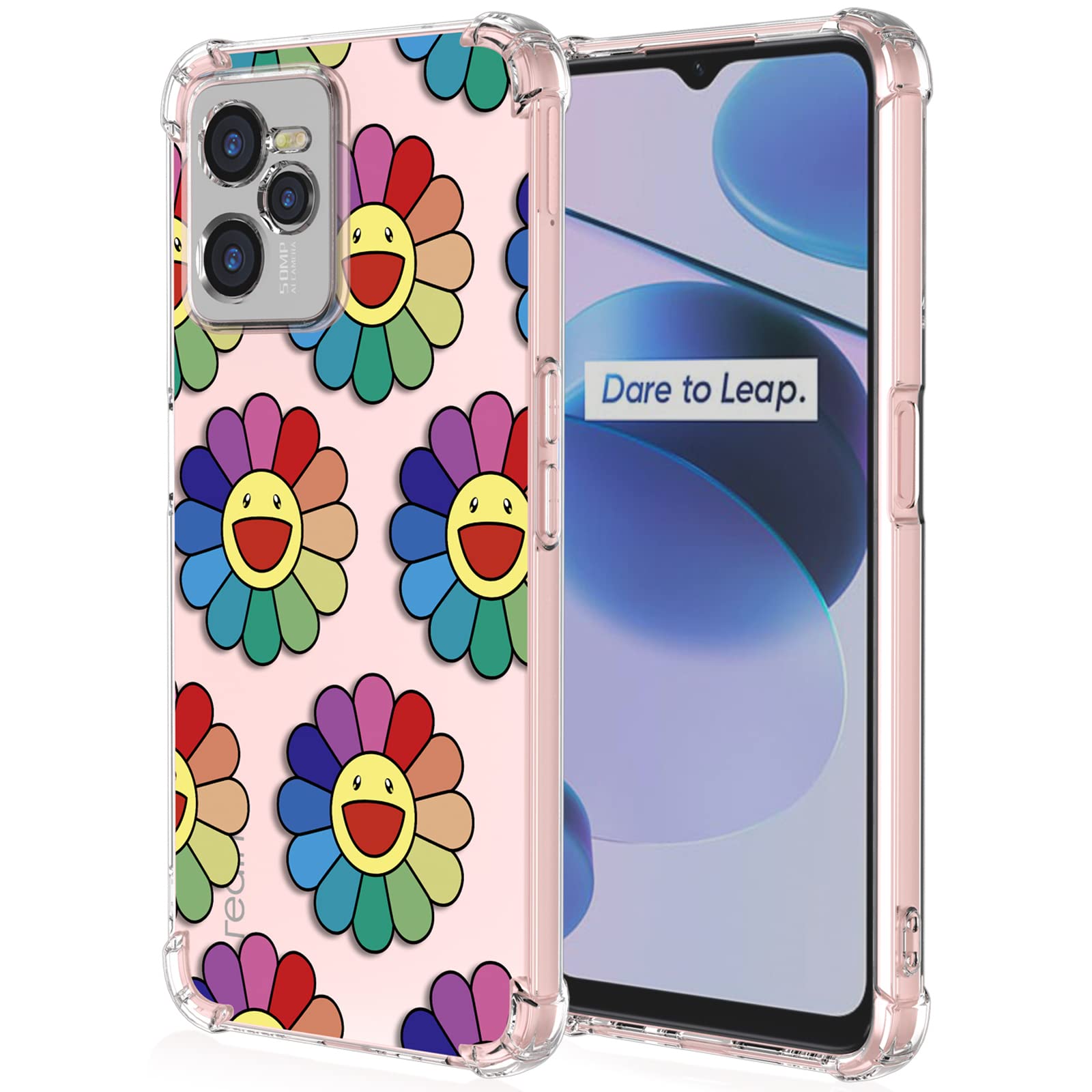 XINYEXIN Case for Realme C35 / Realme Narzo 50A Prime (6.6"), Painting Flower Pattern Clear Case Soft TPU Silicone Case Slim Shockproof Bumper Girl Women Phone Cover - Smiley