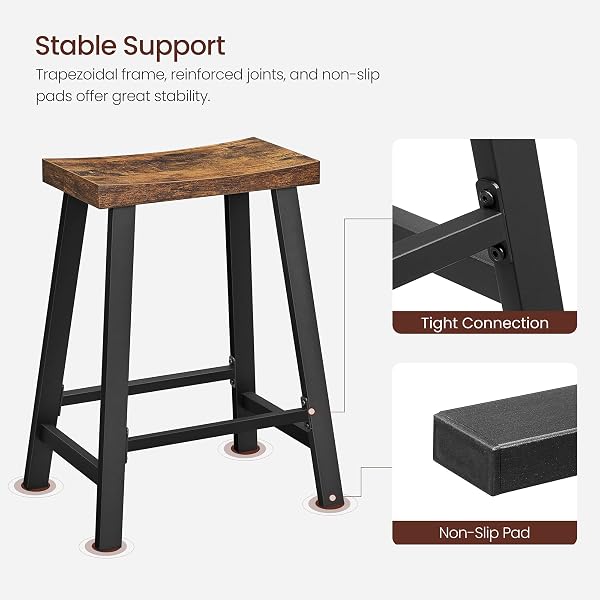 VASAGLE BAR STOOLS SET OF 2, COUNTER HEIGHT STOOLS, BAR CHAIRS WITH FOOTREST, 23.6 INCHES HIGH KITCHEN BREAKFAST STOOLS, INDUSTRIAL, LIVING ROOM PARTY ROOM, RUSTIC BROWN ULBC074B01