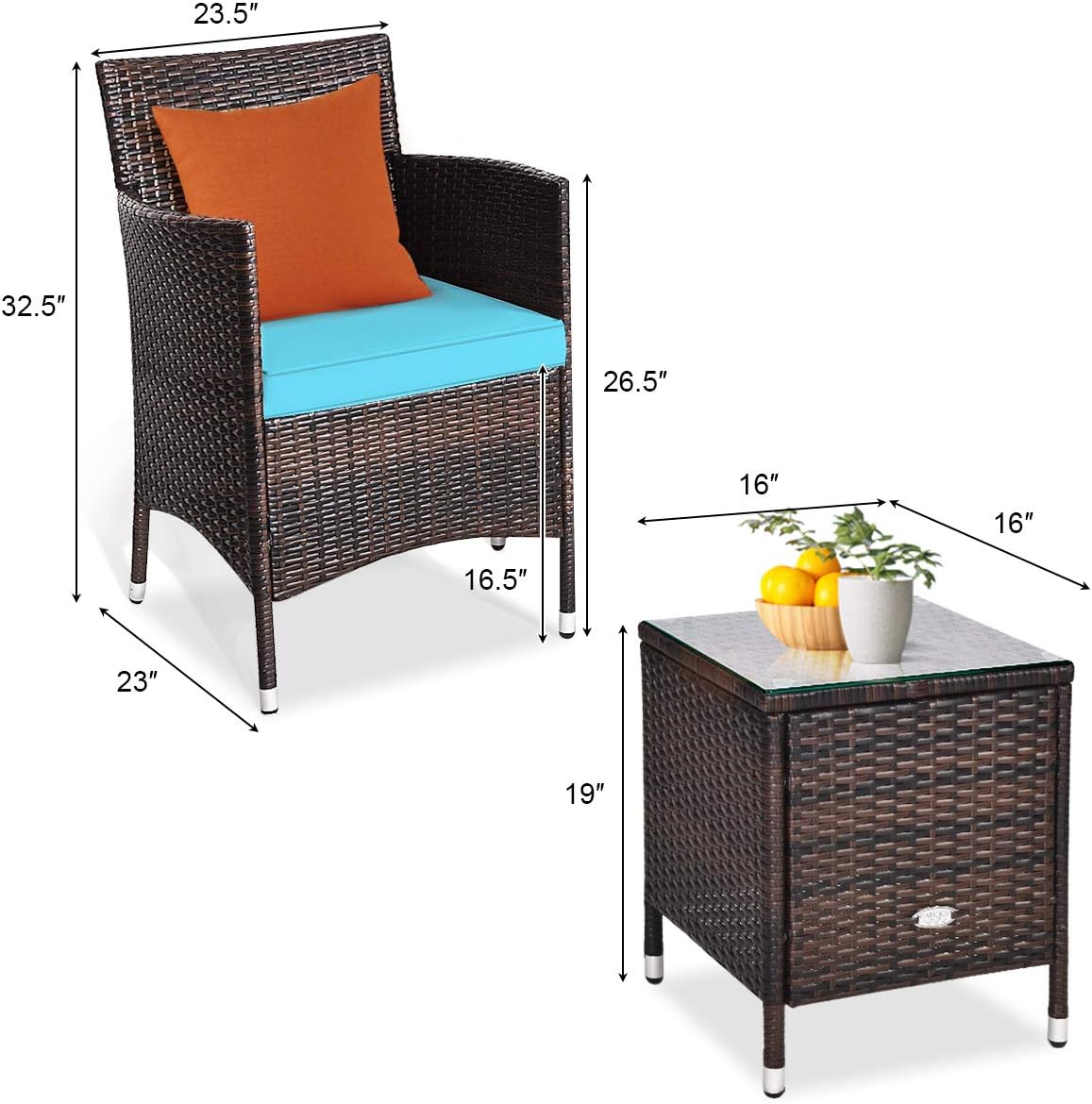 Tangkula Patio Furniture Set 3 Piece, Outdoor Wicker Rattan Conversation Set with Coffee Table, Chairs & Thick Cushions, Suitable for Patio Garden Lawn Backyard Pool: Garden & Outdoor