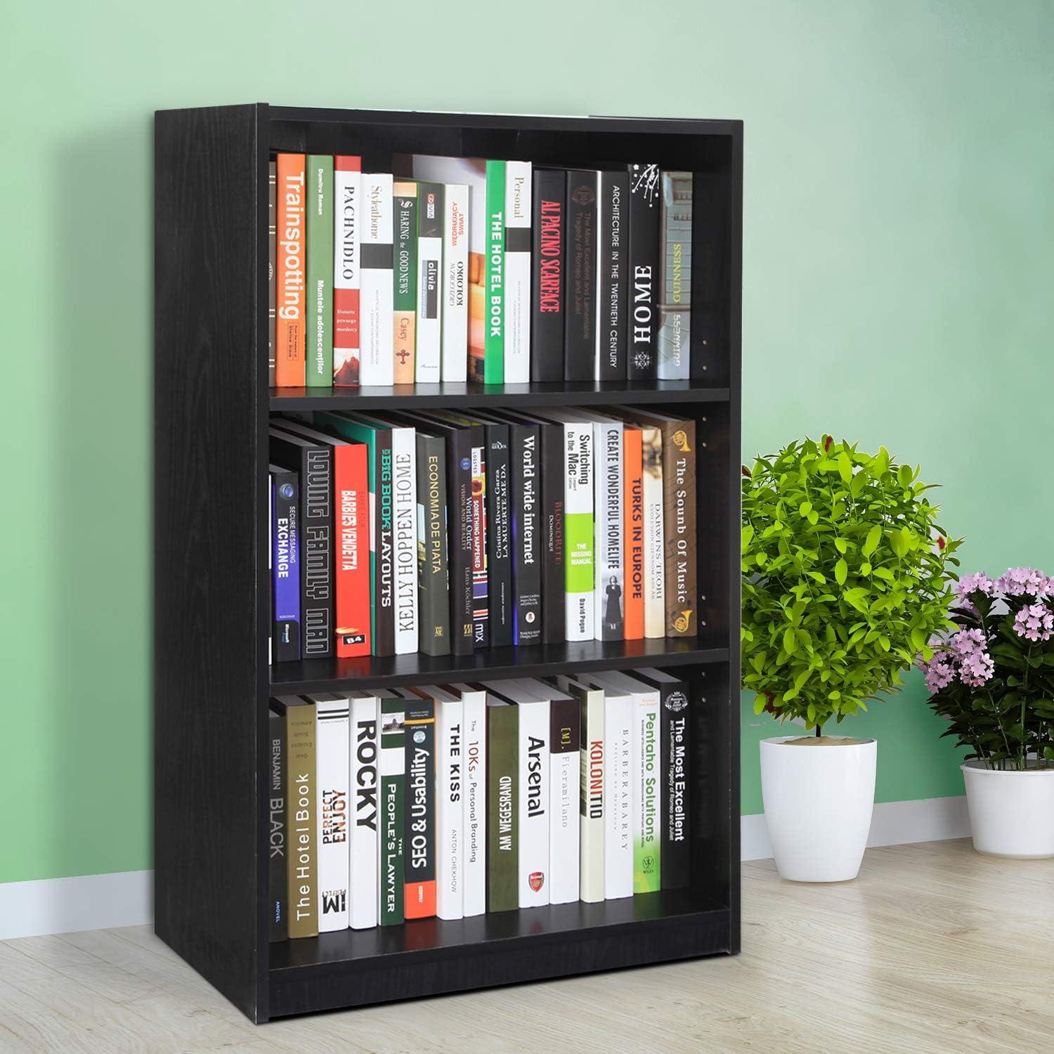 FURINNO JAYA Simple Home 3-Tier Adjustable Shelf Bookcase, Black: Furniture & Decor
