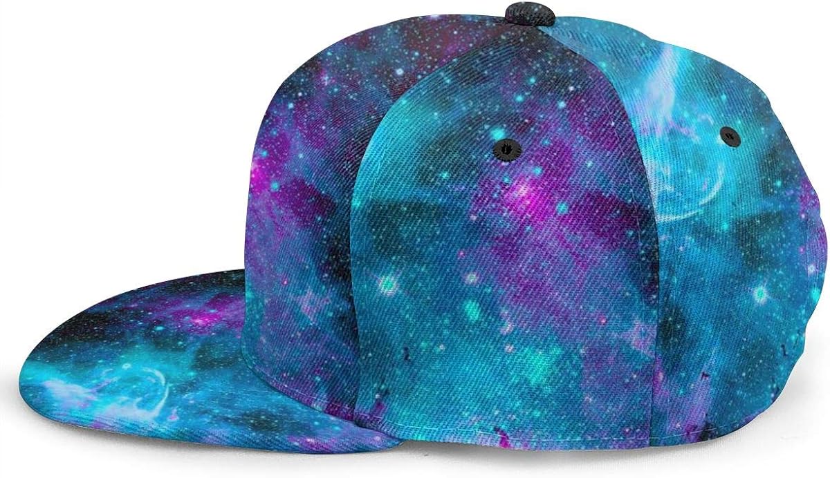 BWBFVPW Adjustable Snapback Hat Unisex Hip Hop Flat Brim Baseball Cap Blue and Purple Galaxy: Clothing