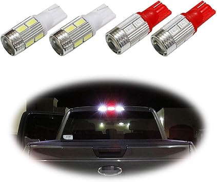 Amazon Com Ijdmtoy Complete 4pc High Power 10 Smd 921 912 920 168 T10 Led Replacement Bulbs Compatible With Truck 3rd Third Brake Lamp Two Xenon White And Two Brilliant Red Automotive