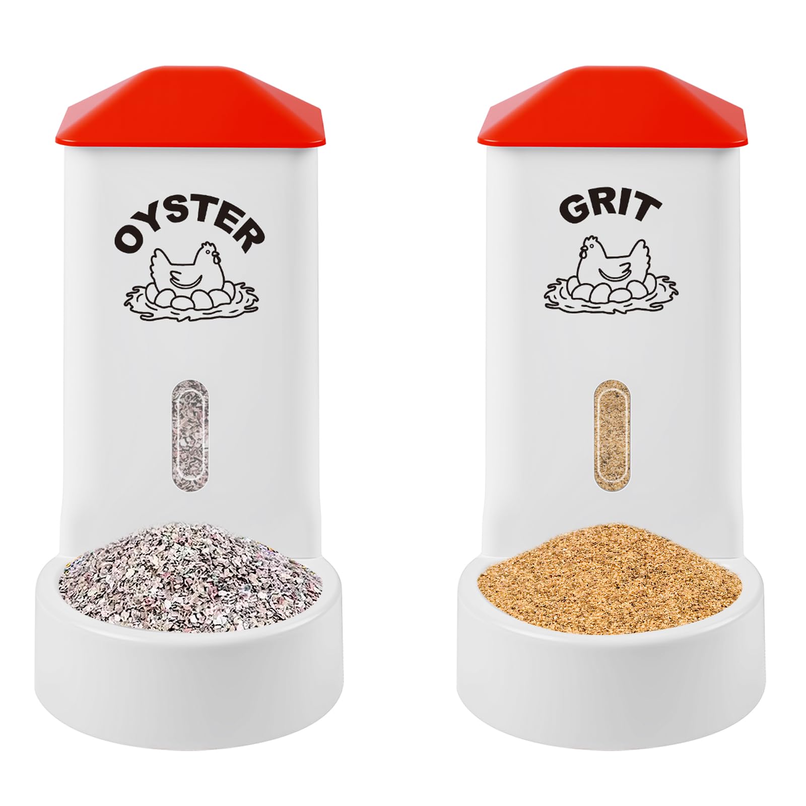 Photo 1 of 2 Pack Chicken Grit and Oyster Shell Feeder, Automatic PVC Chicken Feeder with Visual Window and Lid, Hanging Chicken Feeder for Strong Eggs Healthier Poultry