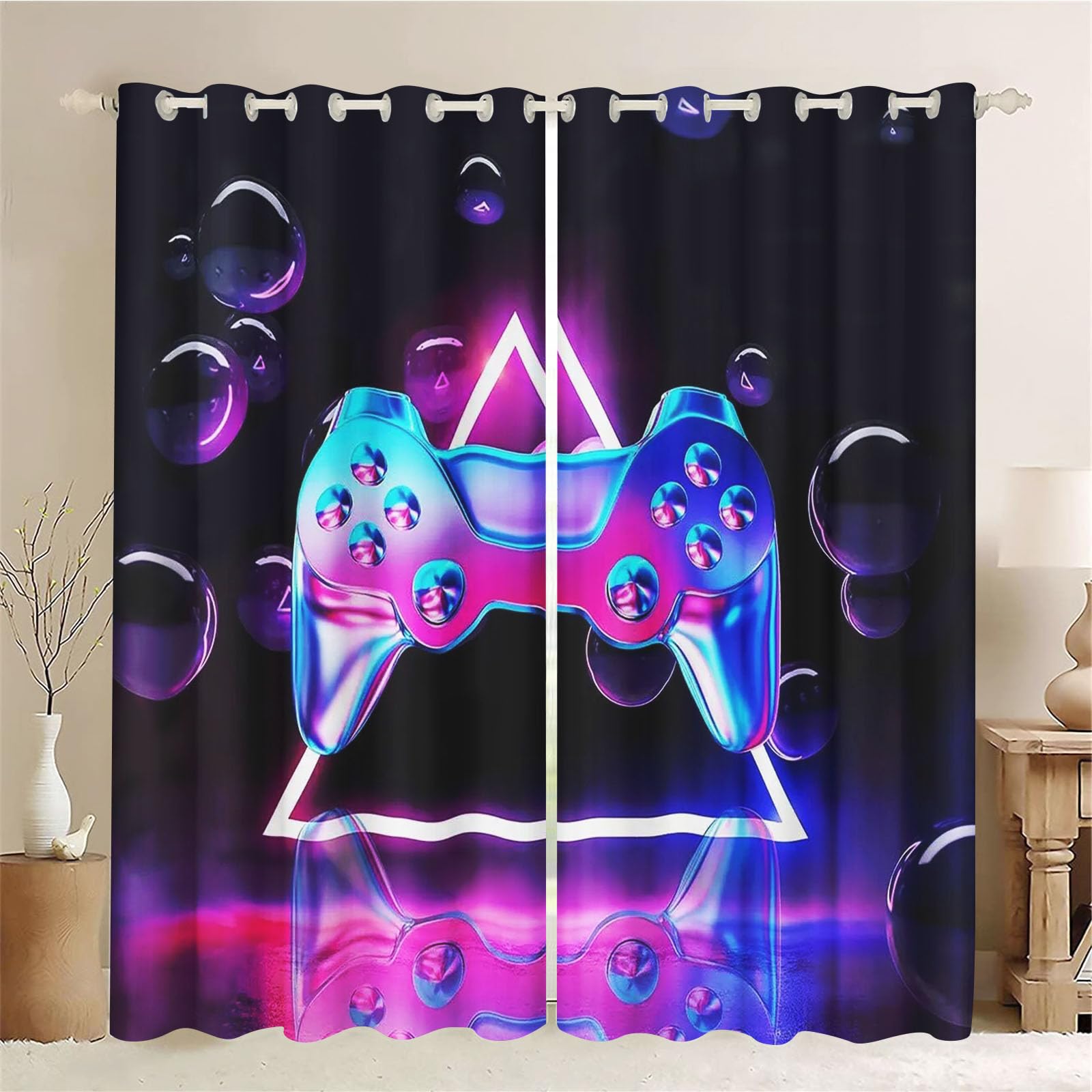 SMchwbc Gaming Curtains, Window Set of 2 Opaque, Bedroom 100 x 140 cm, Gamer Waterproof Fabric, (10.183 x 160 cm (2 x 91 x 160 cm))